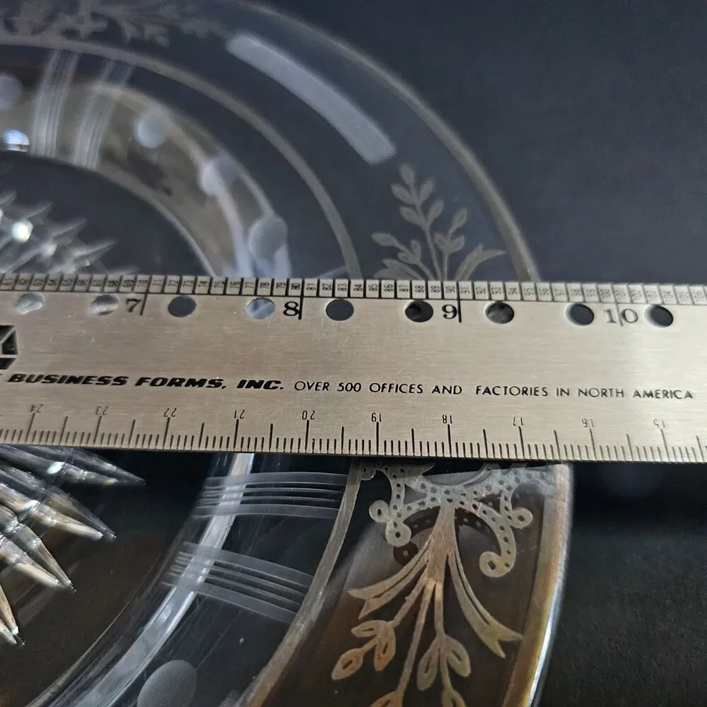 Silver Overlay Depression Glass Plate Vtg Etched Glass 9.5 Inch Round